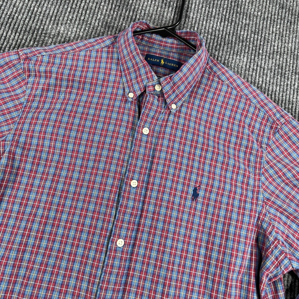 Ralph Lauren Shirt‎ Mens Large Blue Red Plaid Long Sleeve Button Down Casual